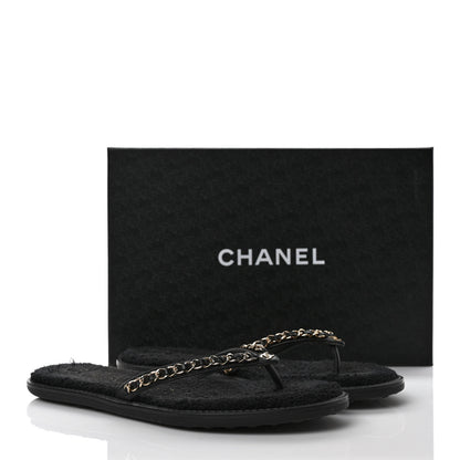 Chanel Lambskin CC Chain Thong Sandals 39 Black 9 of 9