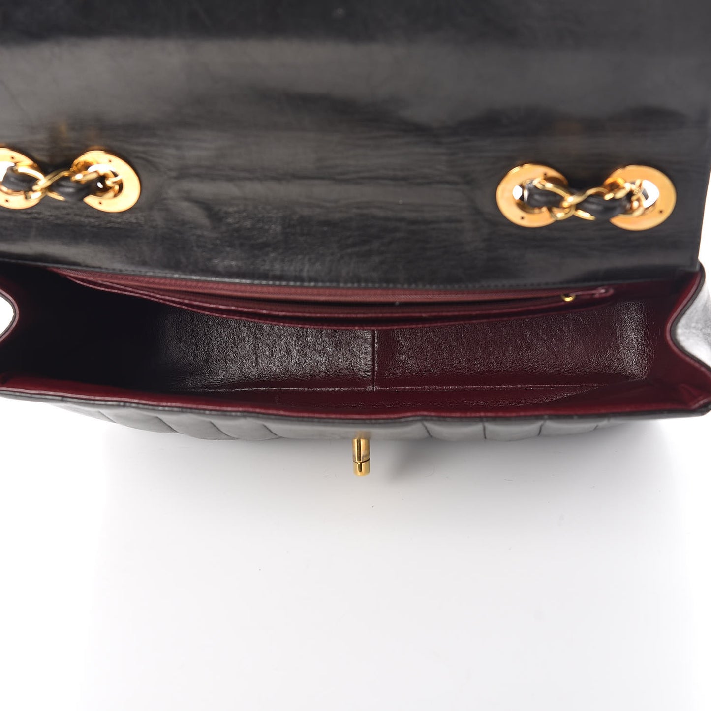 Lambskin Vertical Quilt Jumbo Flap Black