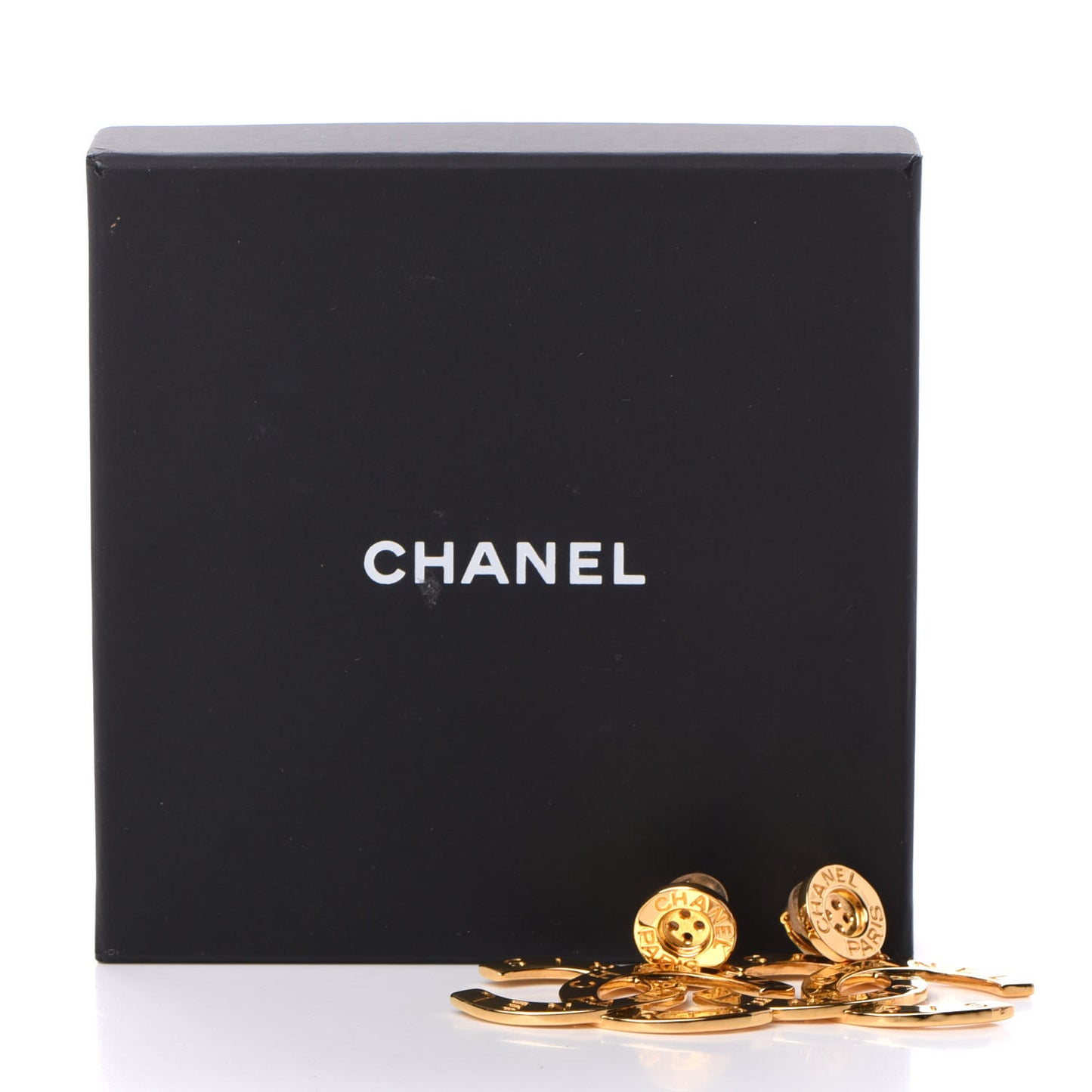 Metal Large Paris Button Clip On Earrings Gold