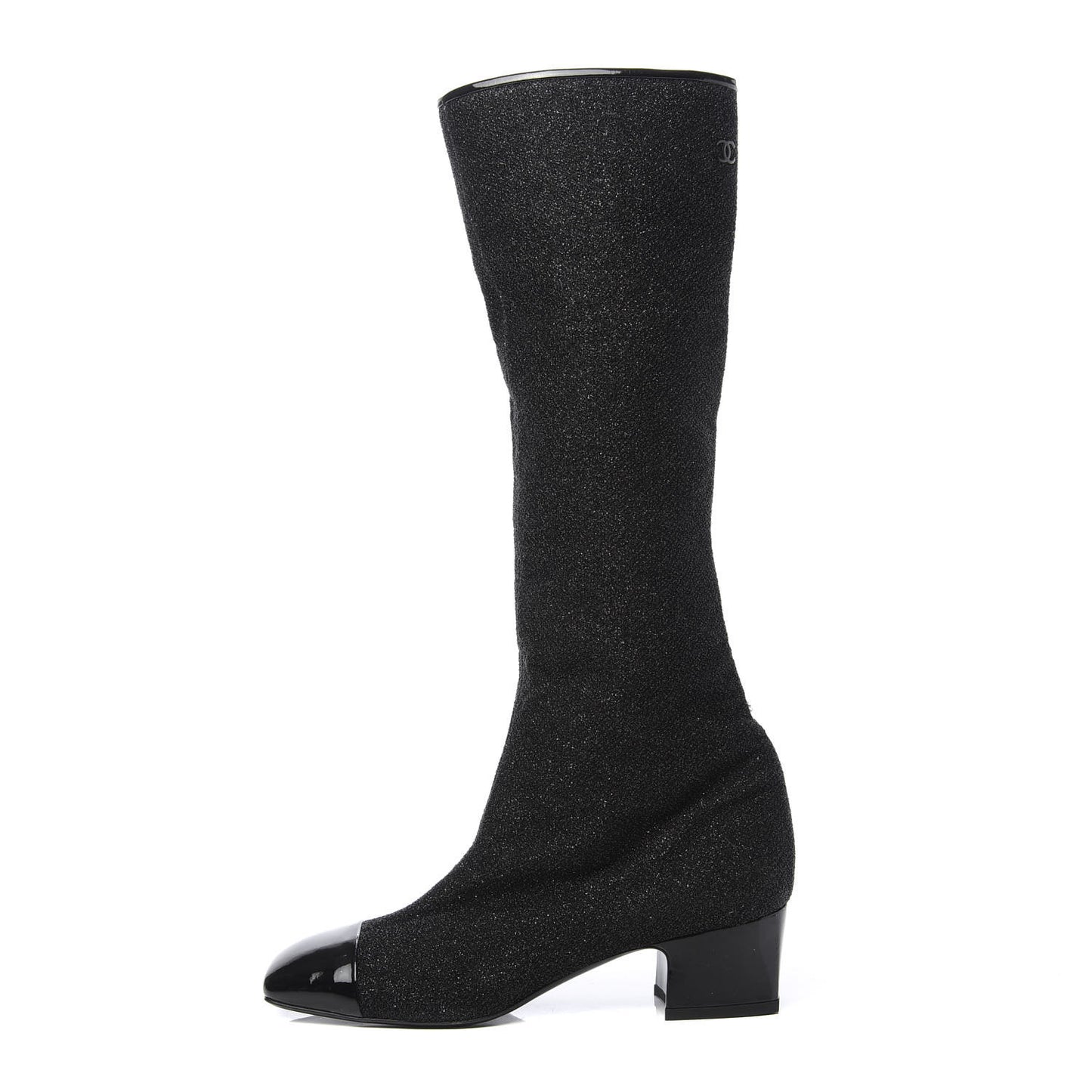 Glitter Patent Cap Toe High Boots 37 Black