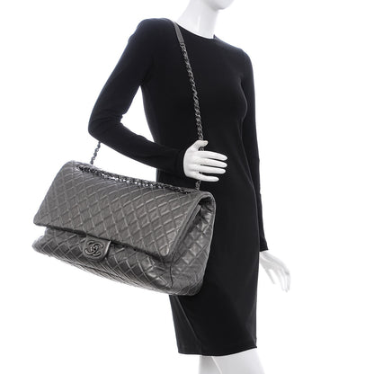Chanel Metallic Calfskin Quilted XXL Travel Flap Bag Dark Silver 2 of 7