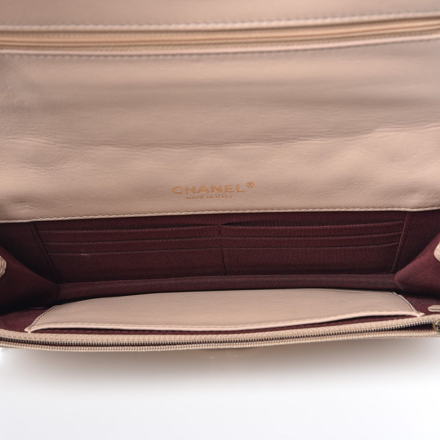 Patent Quilted Golden Class Wallet on Chain WOC Light Beige