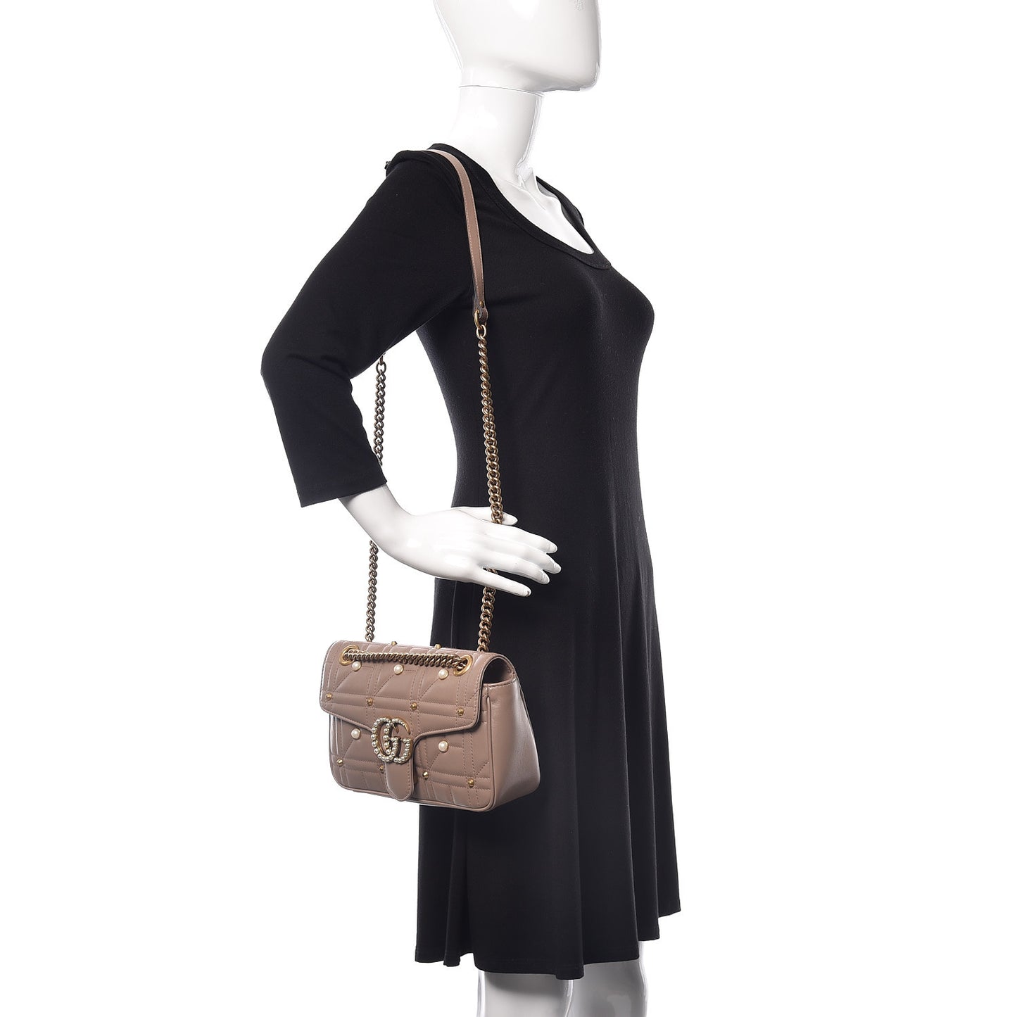 Calfskin Matelasse Studded Mini Pearly GG Marmont Shoulder Bag Porcelain Rose