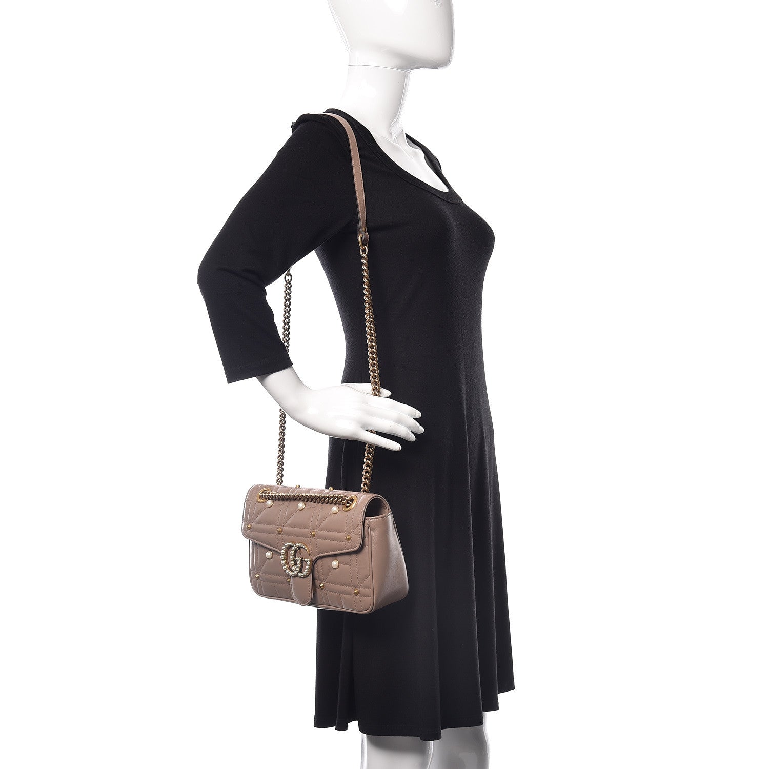 Gucci Calfskin Matelasse Studded Mini Pearly GG Marmont Shoulder Bag Porcelain Rose 2 of 9