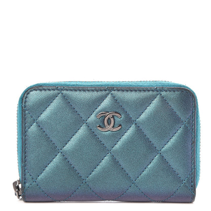Chanel Metallic Lambskin Quilted Zip Around Coin Purse Wallet Turquoise 1 of 8