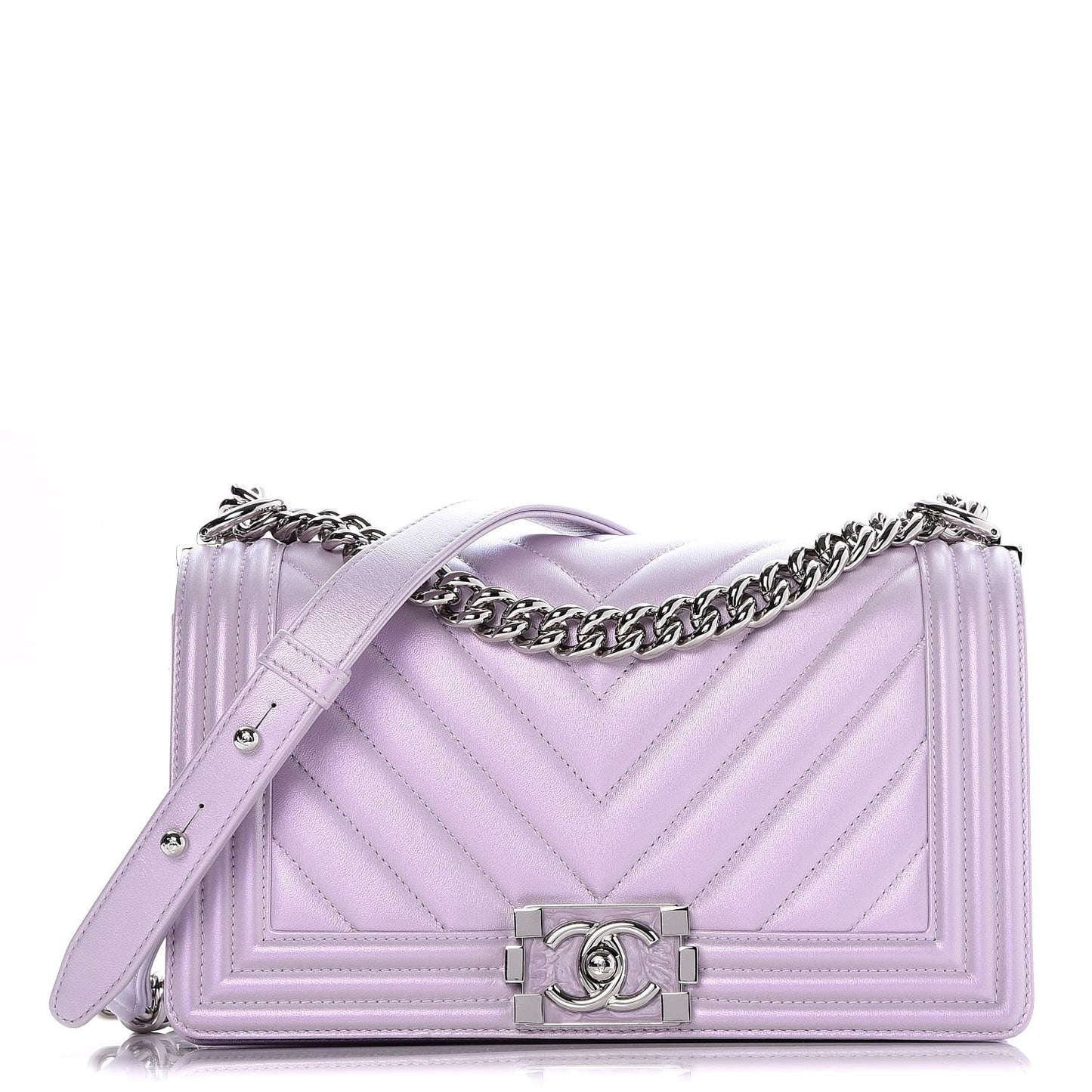 Metallic Lambskin Chevron Quilted Medium Boy Flap Pink