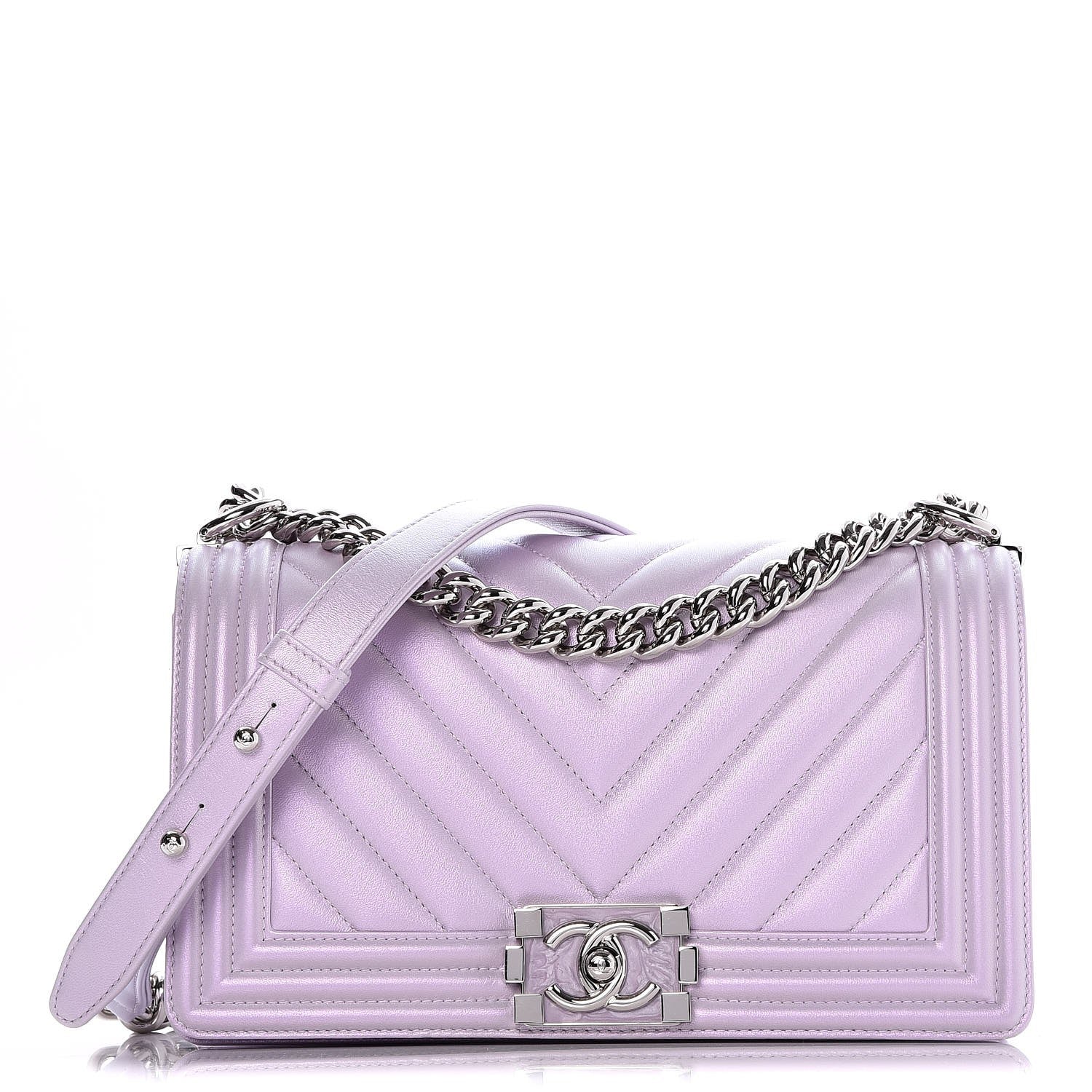 Chanel Metallic Lambskin Chevron Quilted Medium Boy Flap Pink 1 of 9
