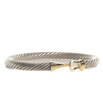 David Yurman Sterling Silver 14K Yellow Gold 5mm Cable Classic Buckle Bracelet 3 of 5