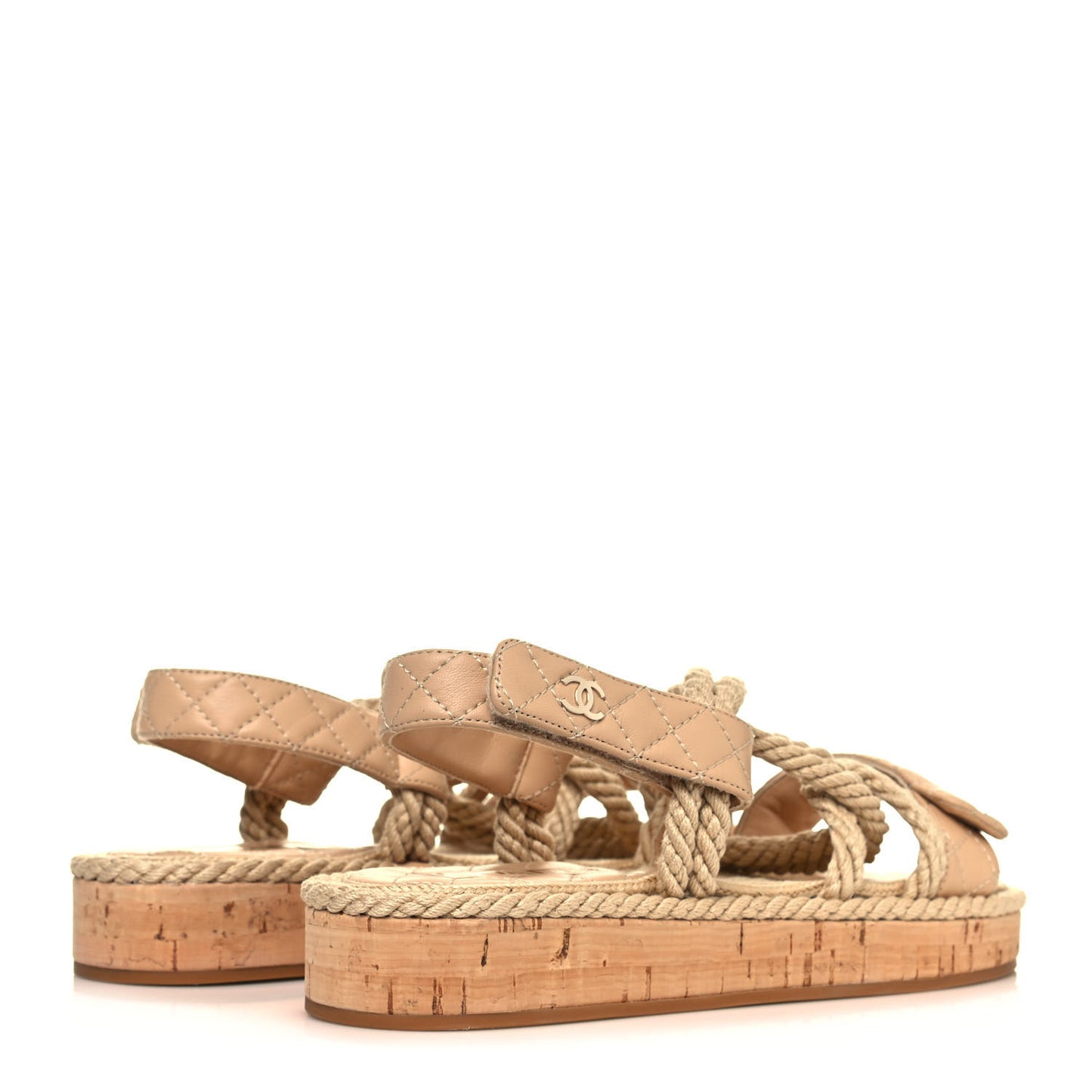 Cord Lambskin Quilted Logo Sandals 39 Beige