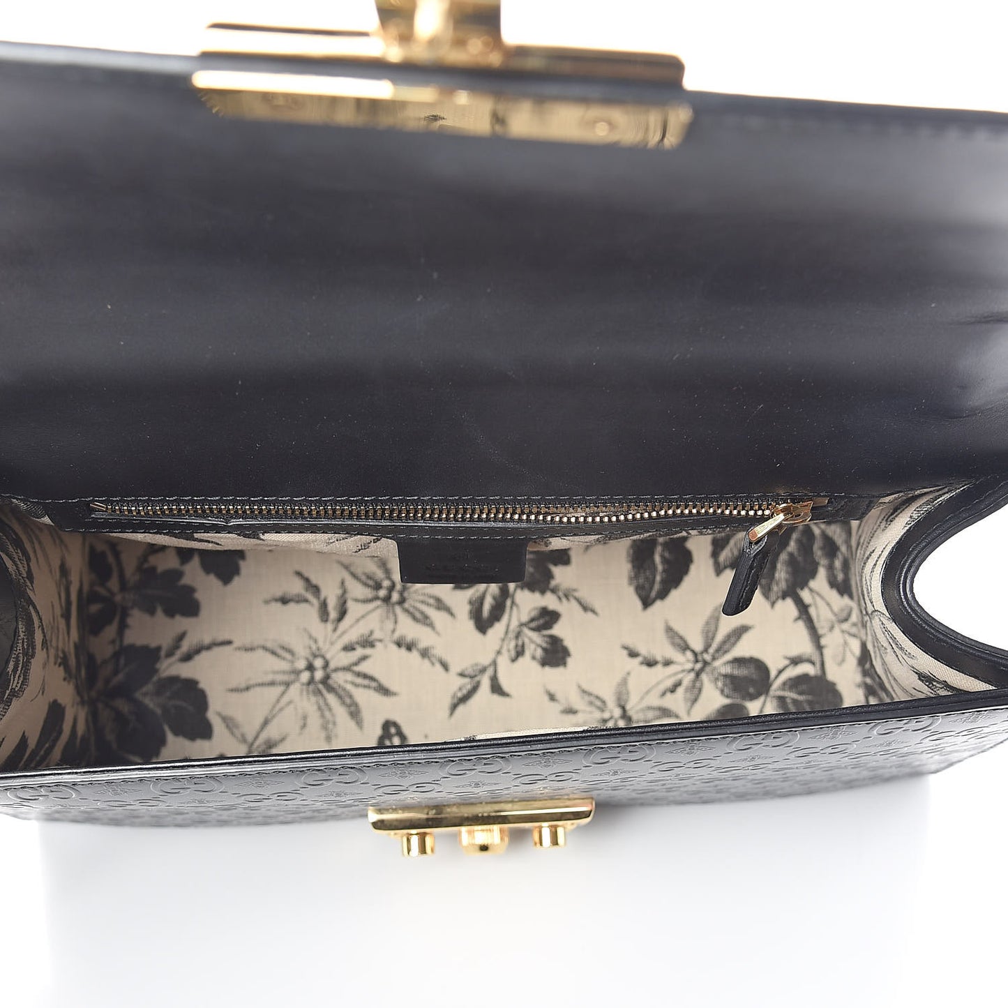 Calfskin GG Monogram Bees Embossed Medium Padlock Shoulder Bag Black