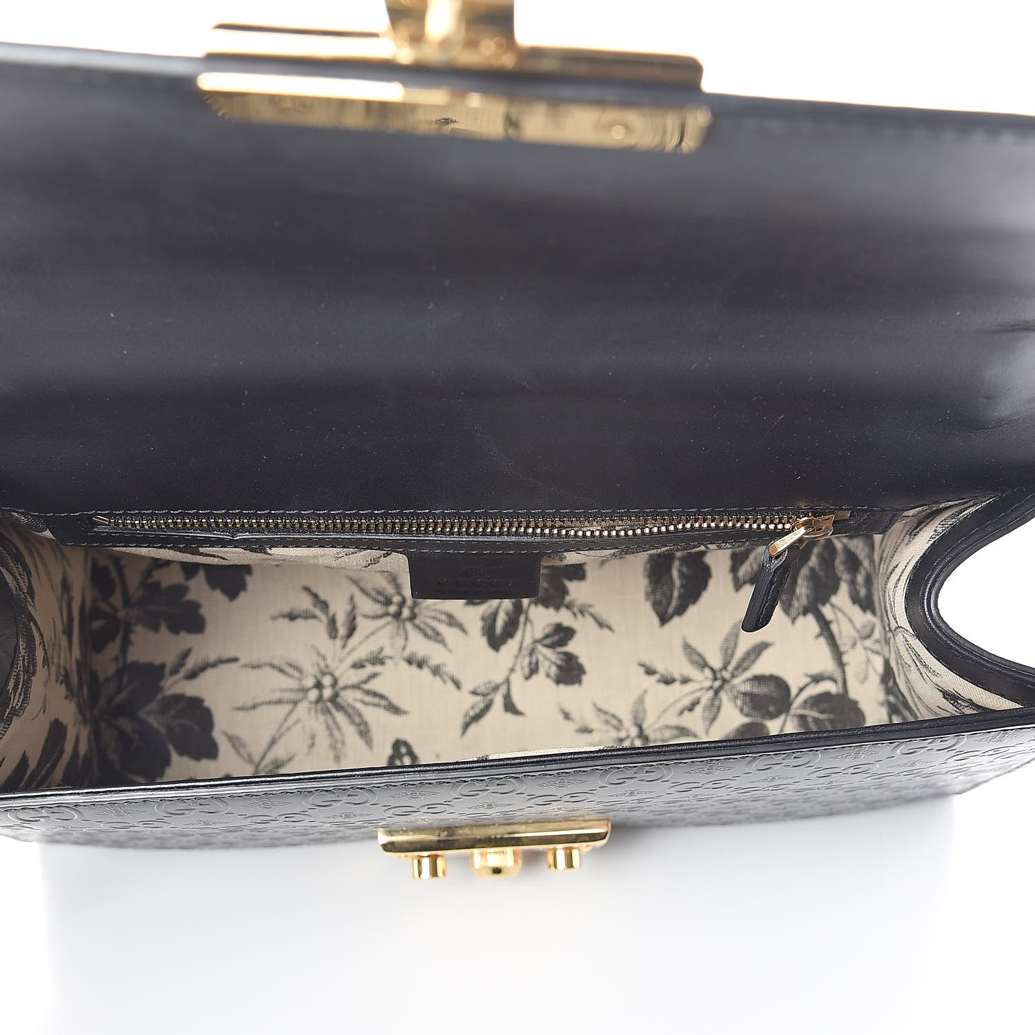 Gucci Calfskin GG Monogram Bees Embossed Medium Padlock Shoulder Bag Black 5 of 8