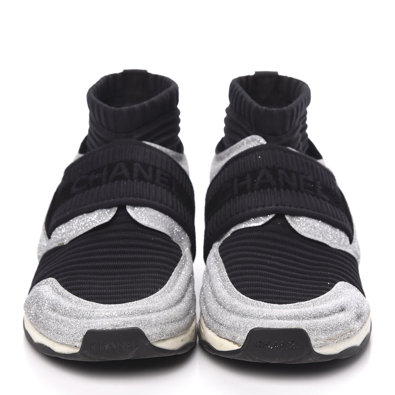 Chanel Glitter Stretch Fabric CC Sneakers 39 Black Silver 2 of 8