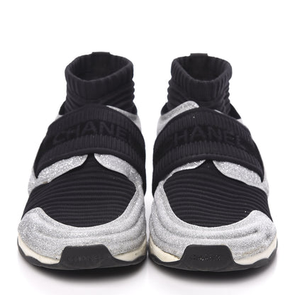 Chanel Glitter Stretch Fabric CC Sneakers 39 Black Silver 2 of 8