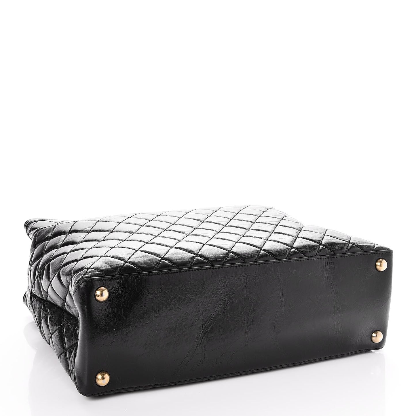 Glazed Calfskin Quilted Large Boy Tote Black