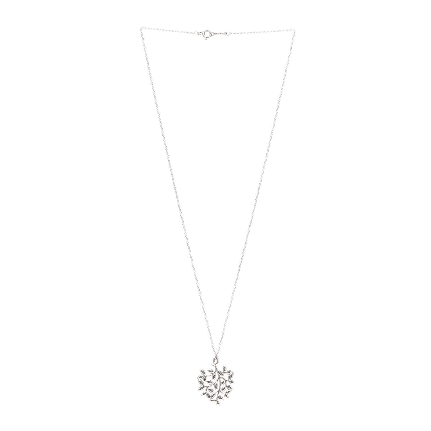 Tiffany Sterling Silver Paloma Picasso Olive Leaf Heart Branch Pendant Necklace 3 of 5