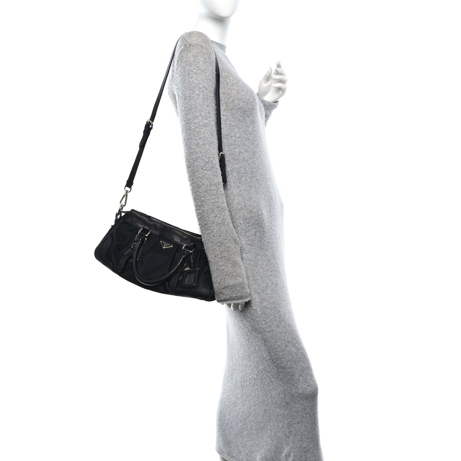 Prada Tessuto Nylon Vitello Daino Shopping Satchel Black 2 of 9