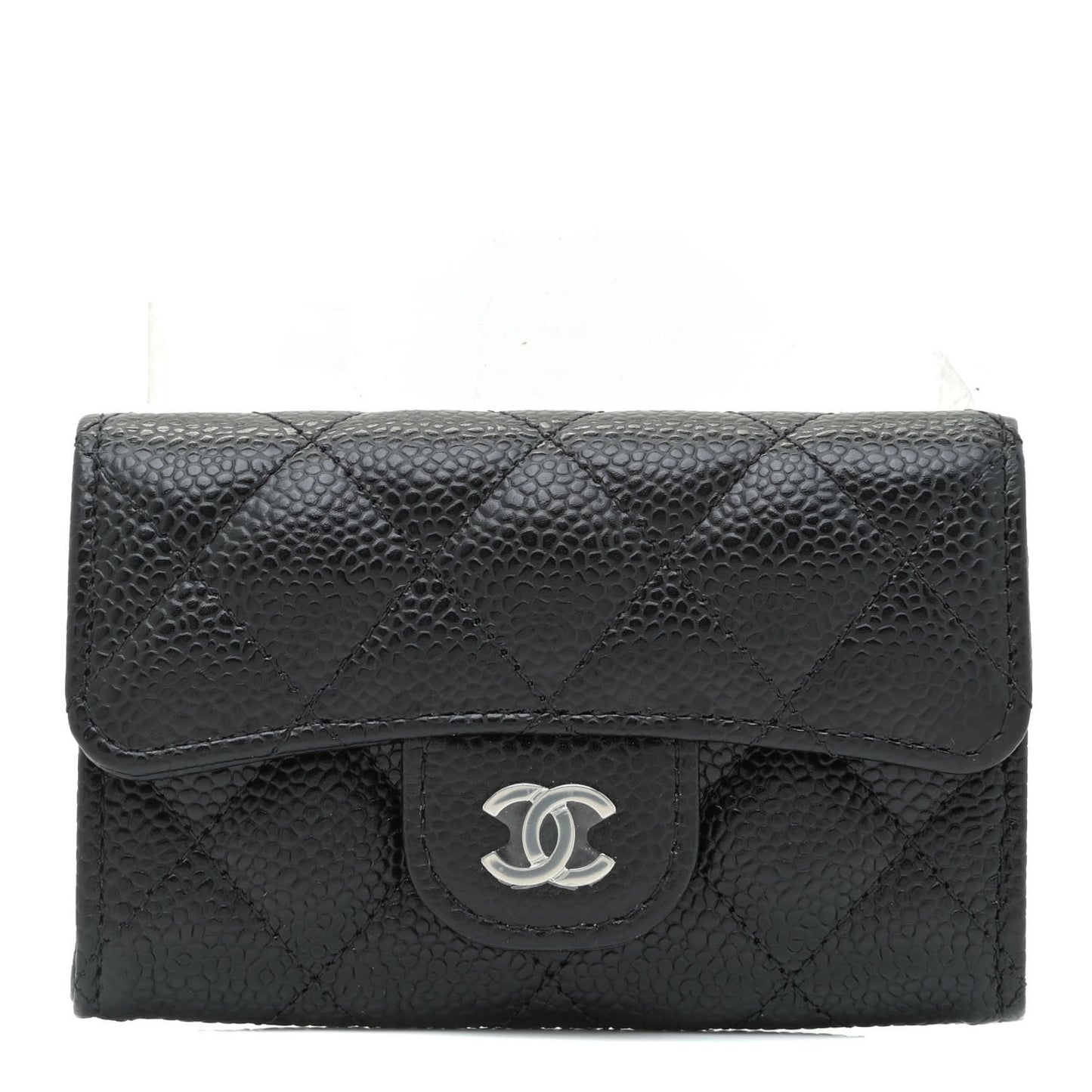 Caviar Quilted Flap Card Holder Wallet Black
