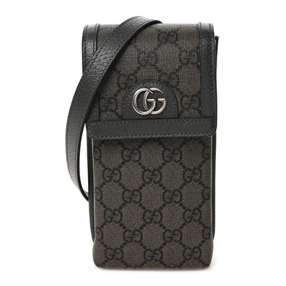 Gucci GG Supreme Monogram Textured Dollar Calfskin Phone Crossbody Bag Grey Black Graphite Grey 1 of 9
