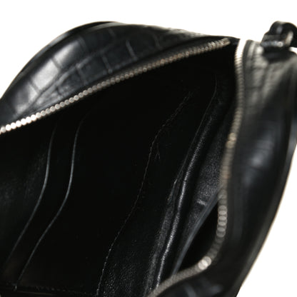 Saint Laurent Calfskin Crocodile Embossed Monogram Blogger Bag Black 7 of 10
