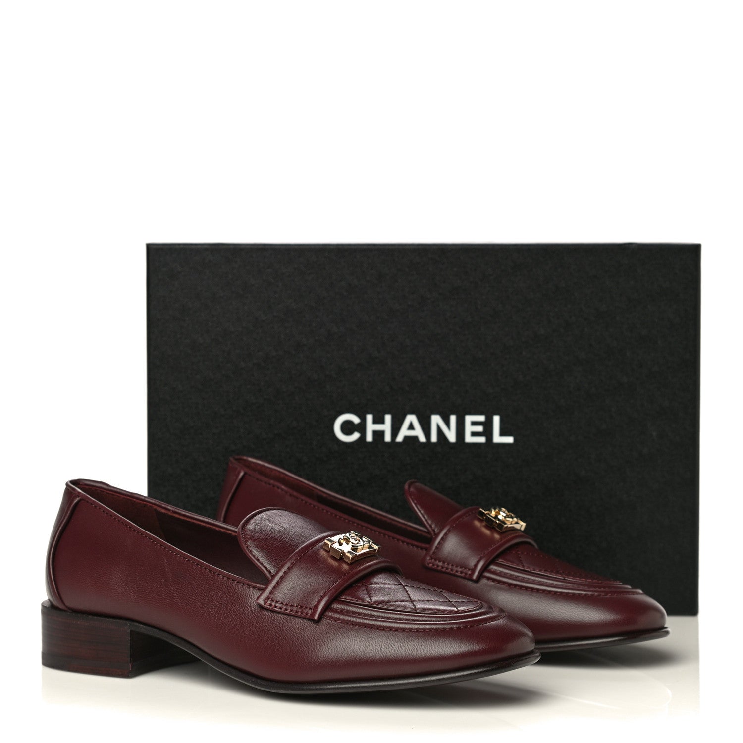 Chanel Lambskin Quilted Womens CC Loafers 38.5 Burgundy 12 of 12