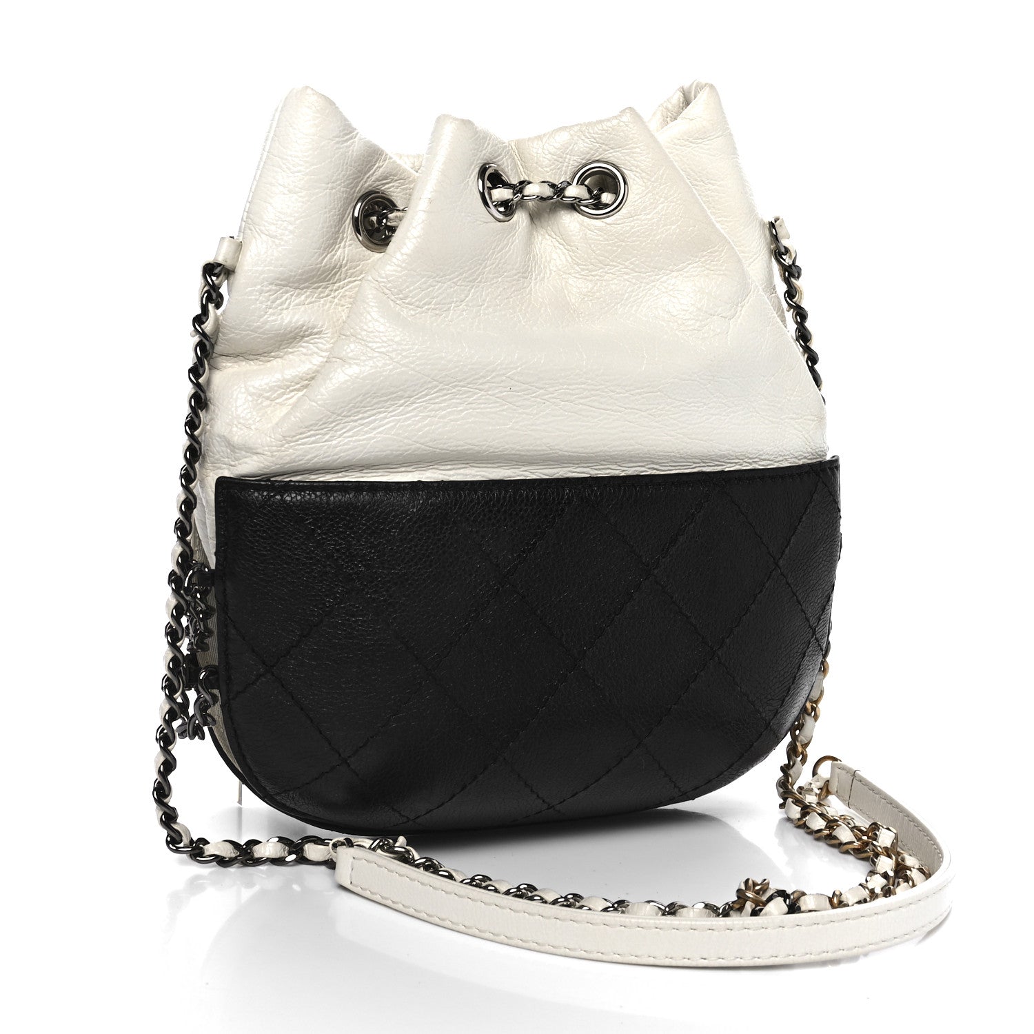 Chanel Aged Calfskin Quilted Small Gabrielle Bucket White Black 3 of 11