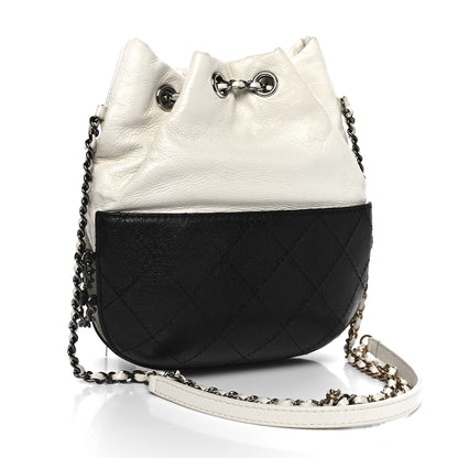 Chanel Aged Calfskin Quilted Small Gabrielle Bucket White Black 3 of 11