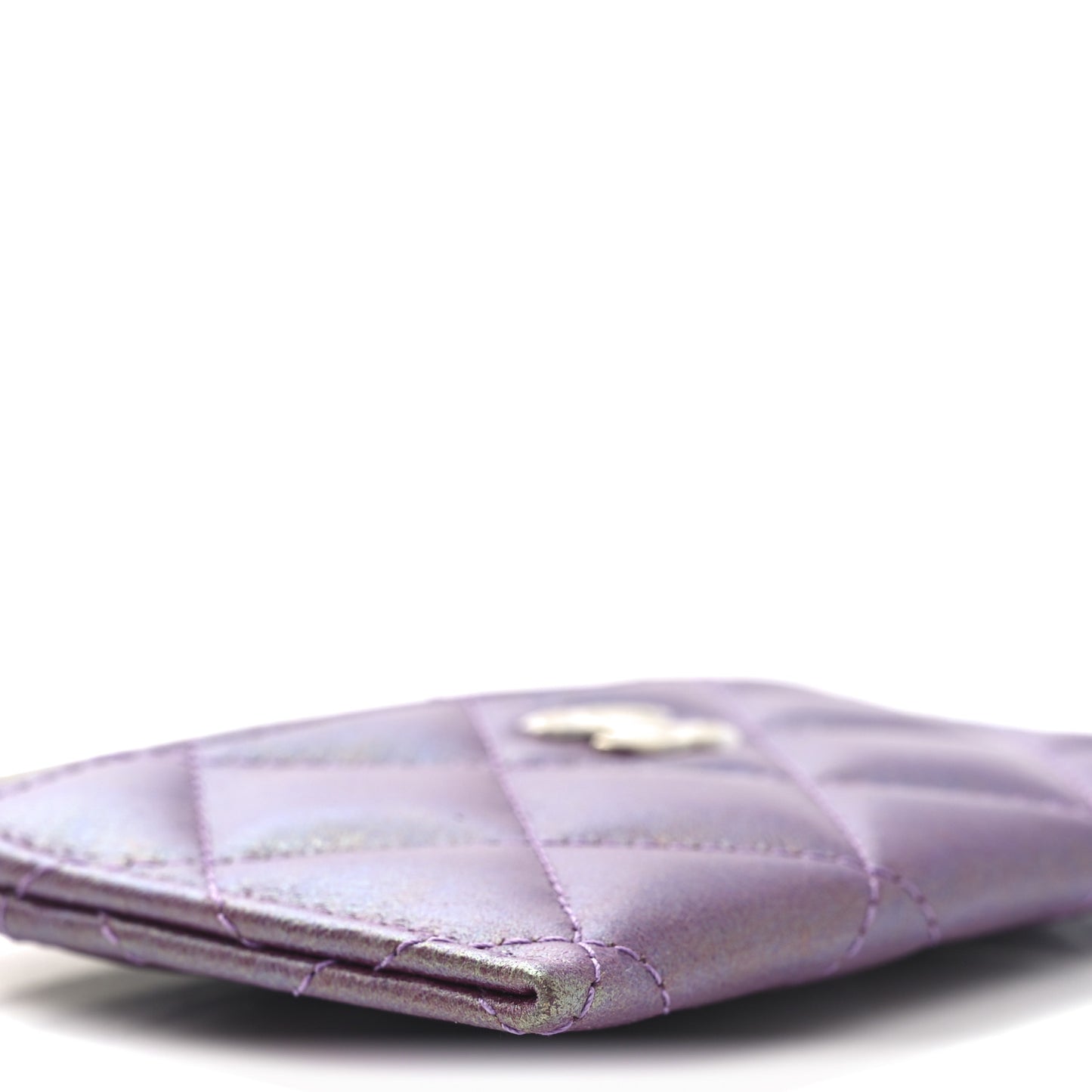 Iridescent Lambskin Quilted Card Holder Purple