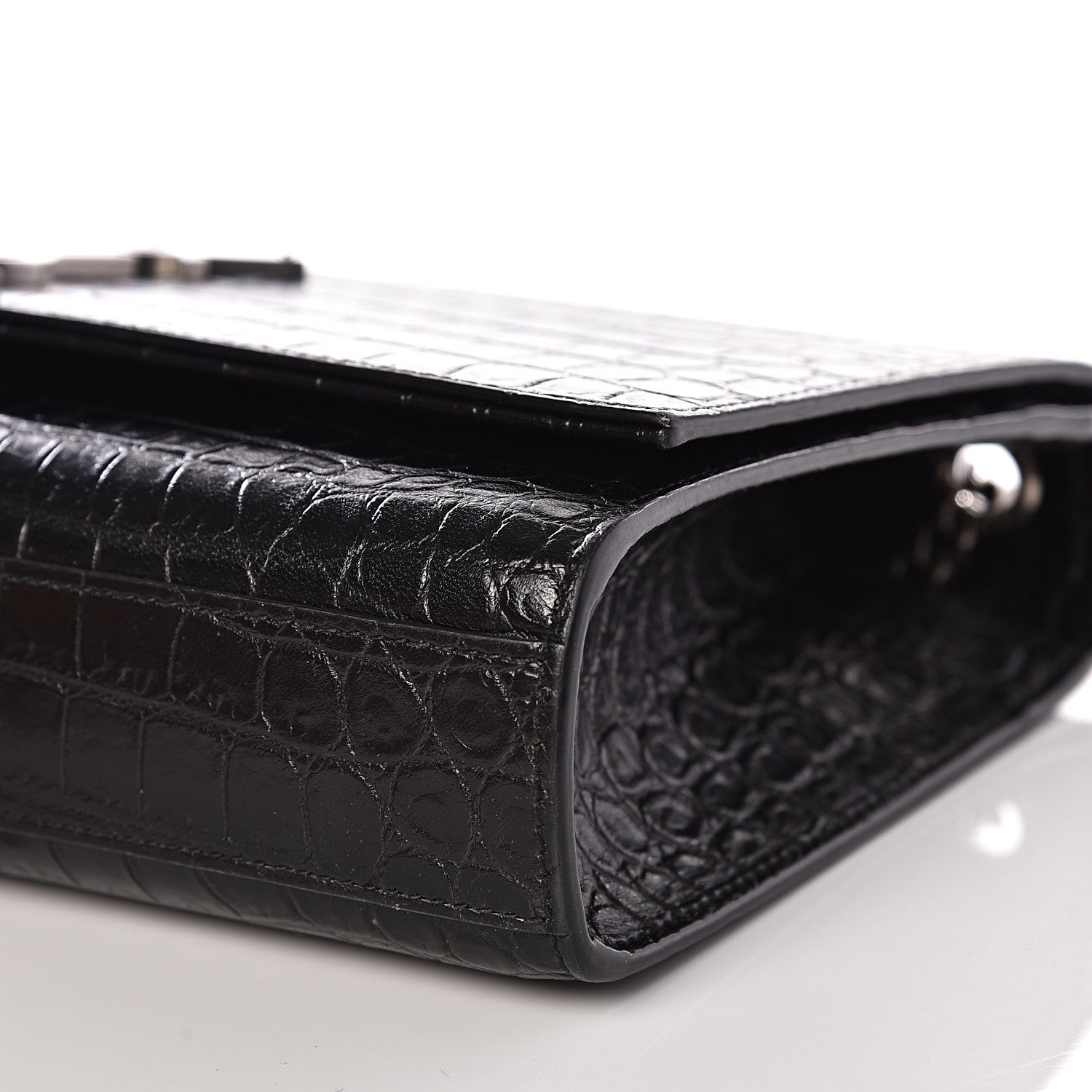 Saint Laurent Calfskin Crocodile Embossed Medium Classic Monogram Kate Tassel Satchel Black 7 of 9