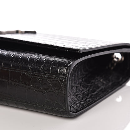 Saint Laurent Calfskin Crocodile Embossed Medium Classic Monogram Kate Tassel Satchel Black 7 of 9