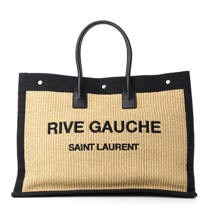 Saint Laurent Raffia Linen Calfskin Rive Gauche Tote Naturale Black 1 of 10