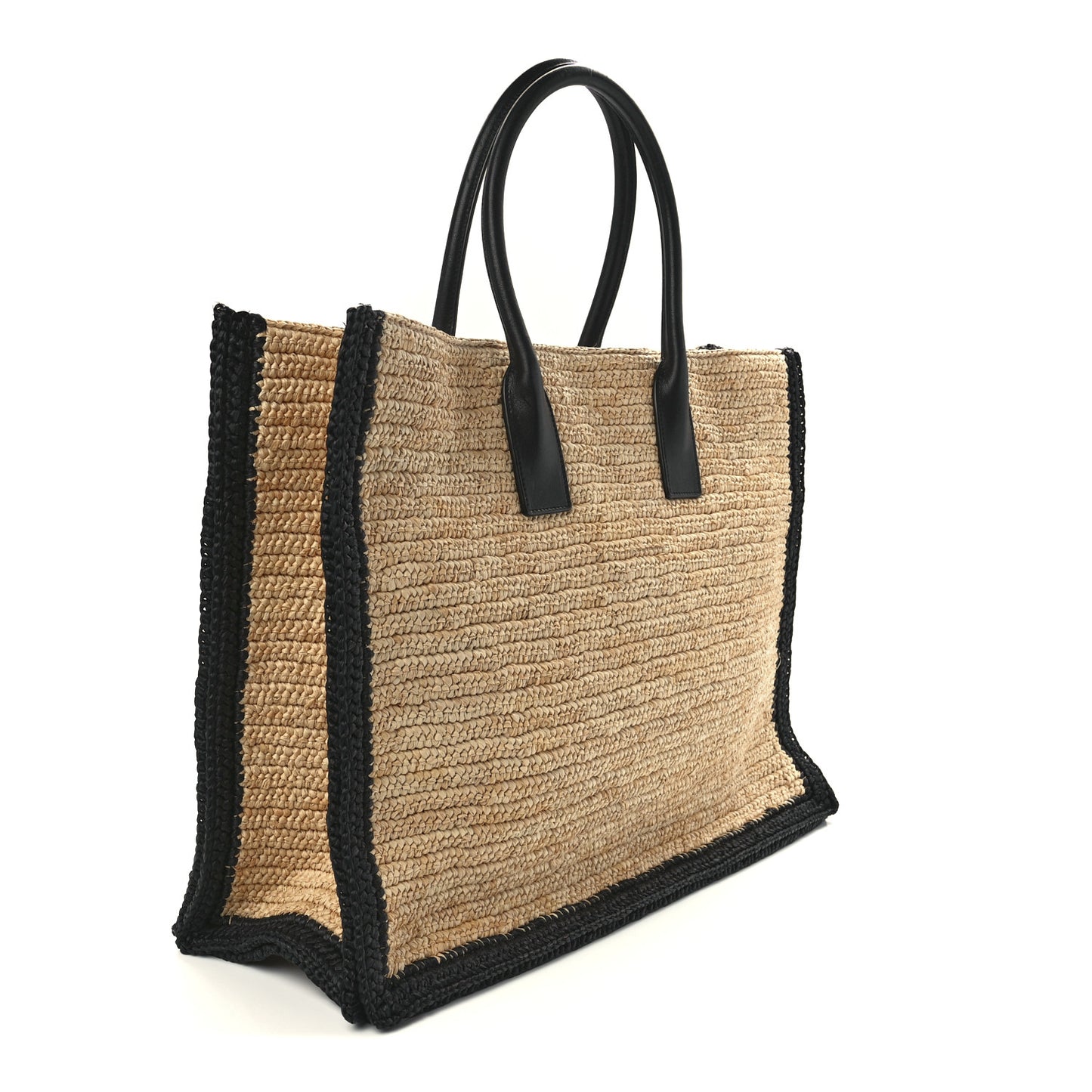 Raffia Calfskin Rive Gauche Tote Naturale Black