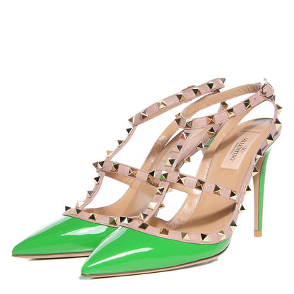 Valentino Garavani Patent Rockstud Ankle Strap Pumps 40 Green Poudre 3 of 6