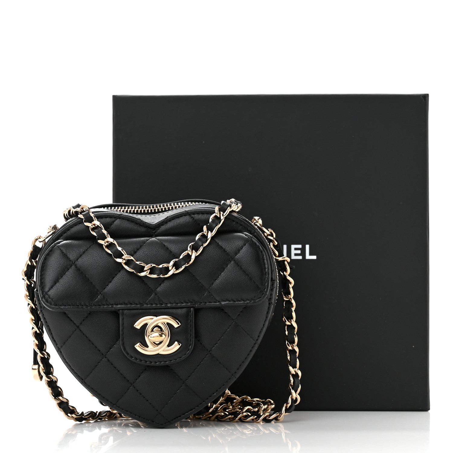 Chanel Lambskin Quilted CC In Love Heart Clutch With Chain Black 11 of 11
