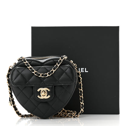 Chanel Lambskin Quilted CC In Love Heart Clutch With Chain Black 11 of 11