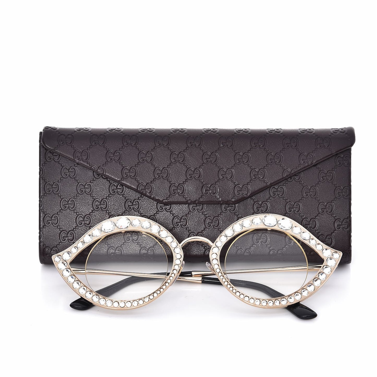 GUCCI Metal Crystal Cat Eye Glasses GG0046S Gold