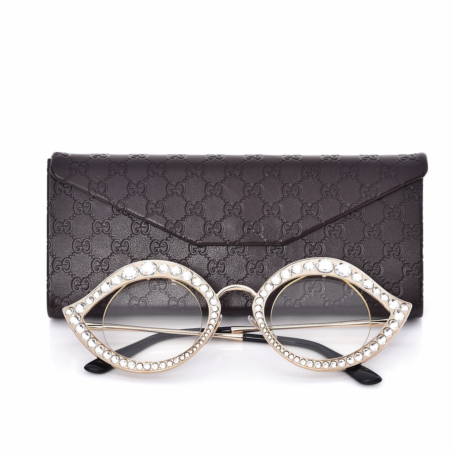 Louis Vuitton GUCCI Metal Crystal Cat Eye Glasses GG0046S Gold 8 of 8