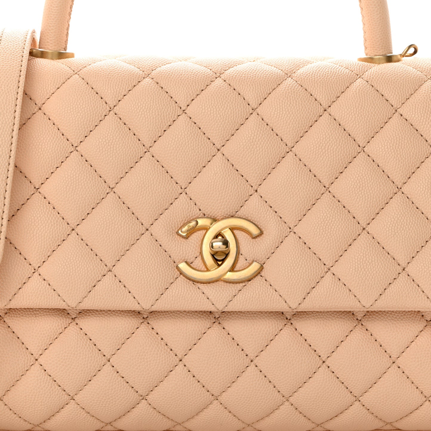 Caviar Quilted Small Coco Handle Flap Beige