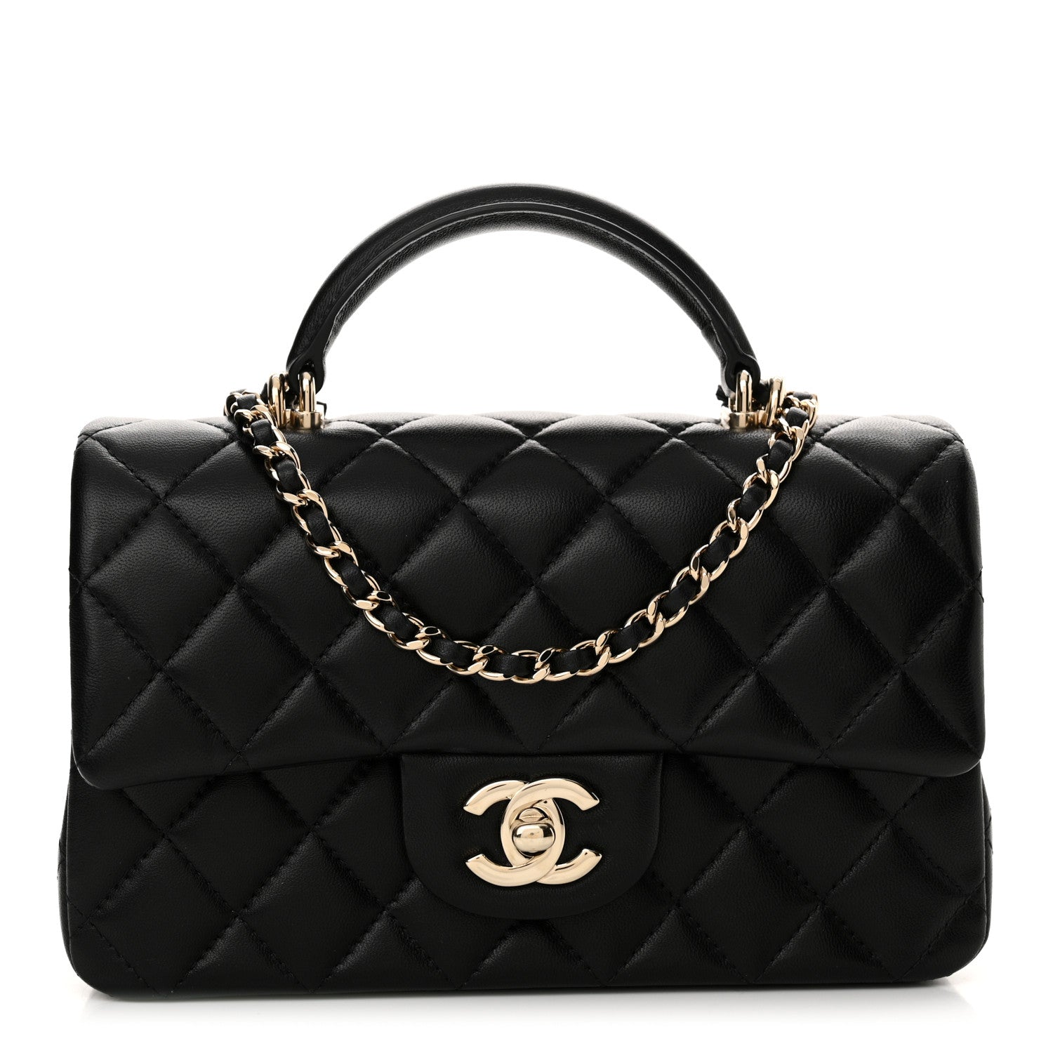 Chanel Lambskin Quilted Mini Top Handle Rectangular Flap Black 1 of 10