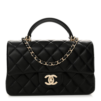 Chanel Lambskin Quilted Mini Top Handle Rectangular Flap Black 1 of 10