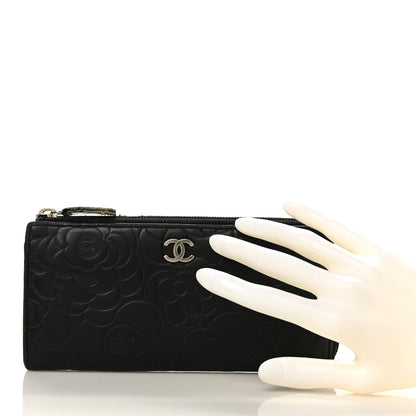 Chanel Lambskin Camellia Embossed Zipped Gusset Wallet Black 2 of 12