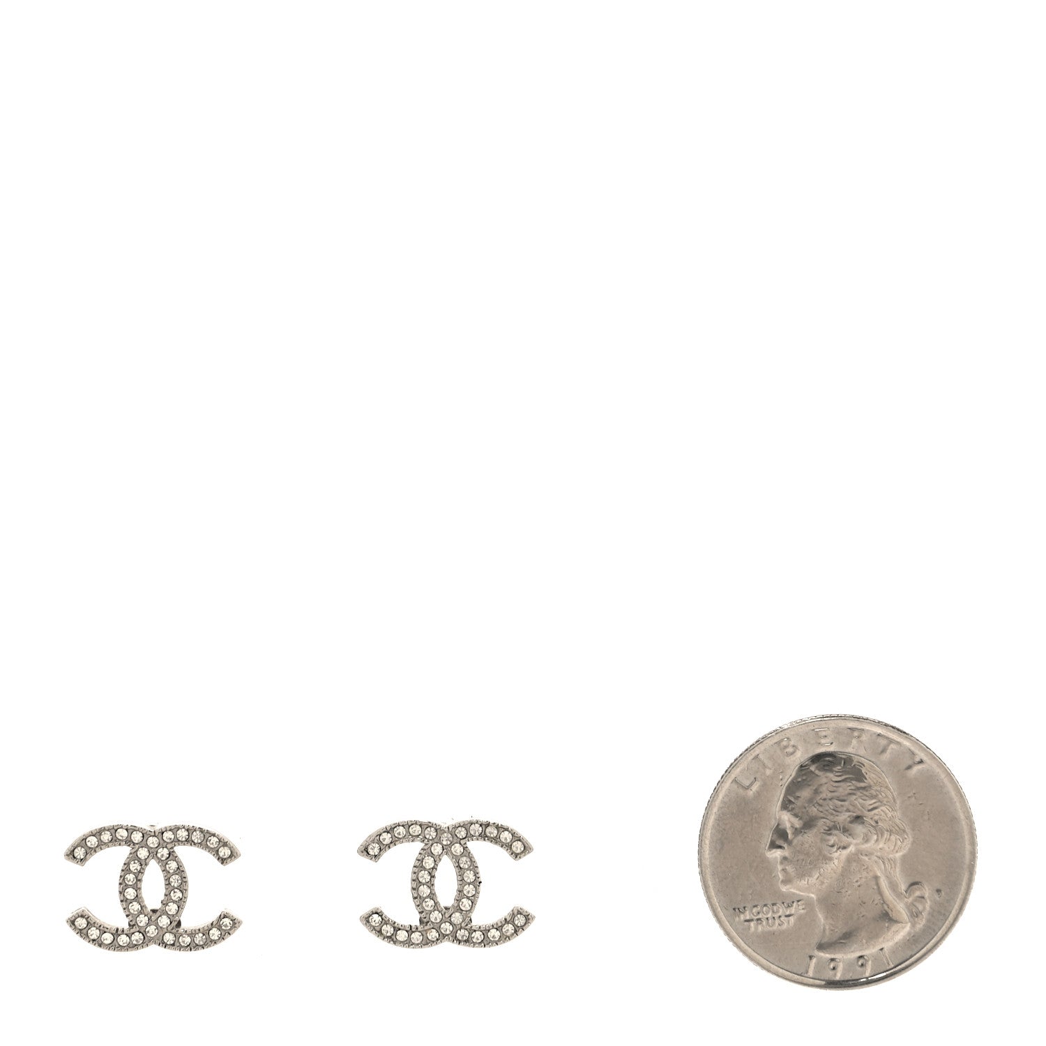 Chanel Crystal CC Earrings Silver 2 of 5