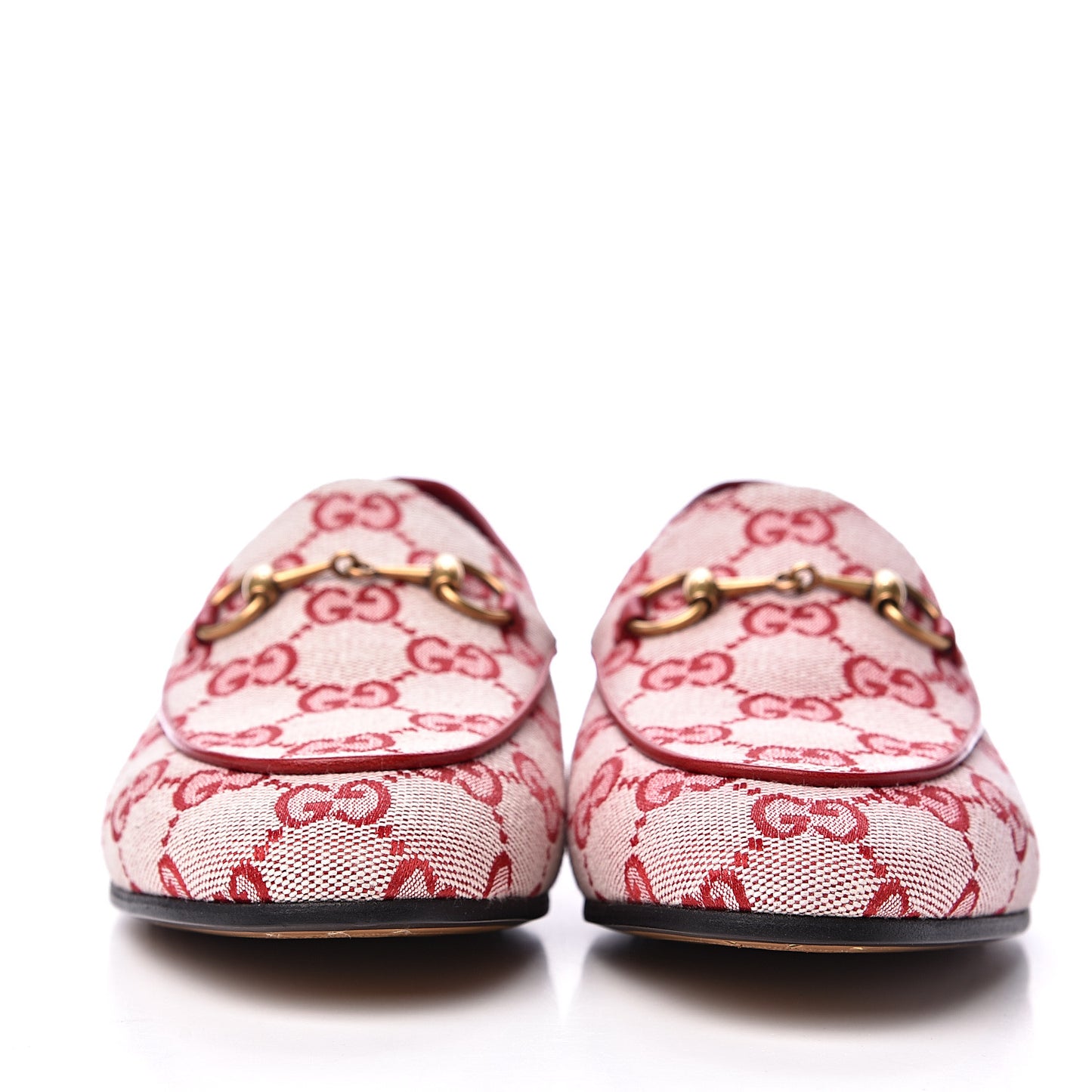 Canvas GG Monogram Horsebit Womens Jordaan Loafers 37 Gardenia Hibiscus Red