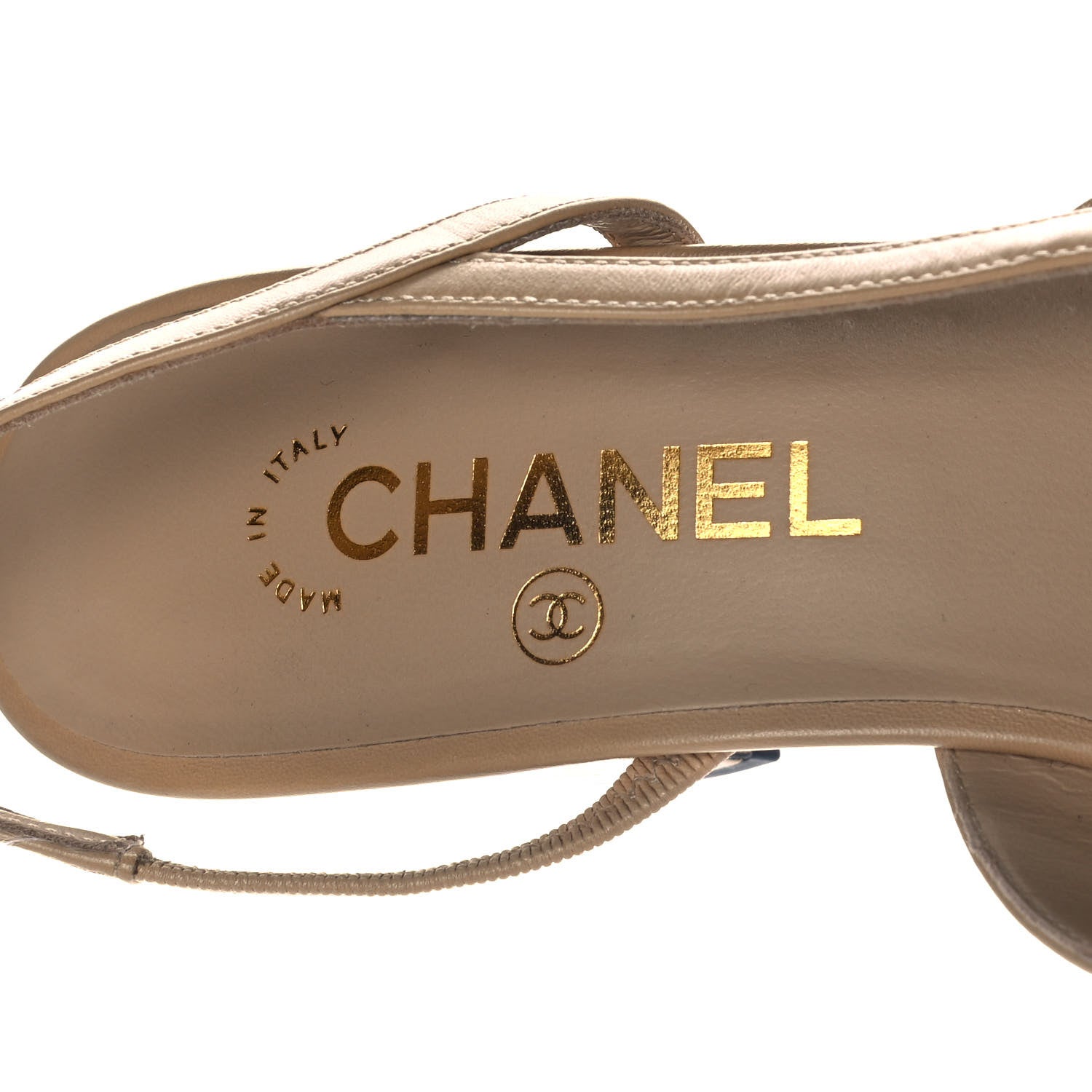 Chanel Goatskin Grosgrain Cap Toe CC Slingback Pumps 39 Beige Black 7 of 9