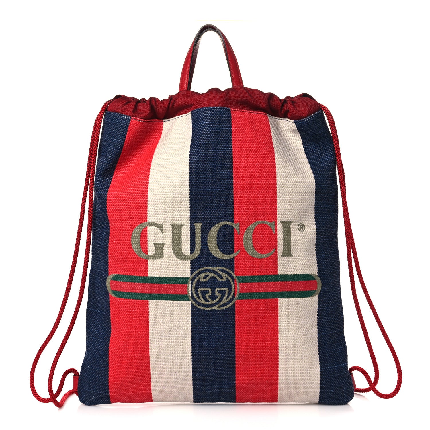 Gucci Canvas Logo Sylvie Stripe Drawstring Backpack Red 1 of 9