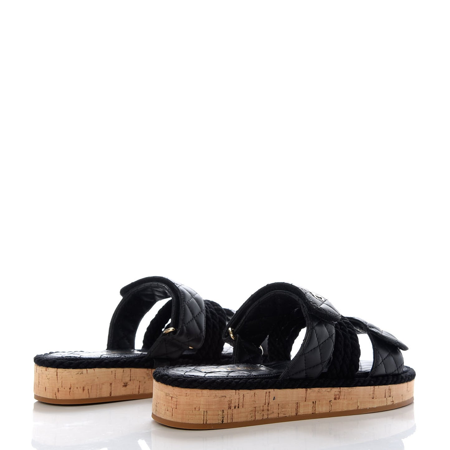 Cord Lambskin Quilted Logo Mules 37 Black