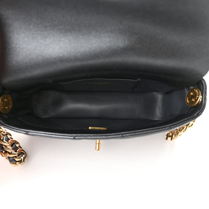 Chanel Metallic Lambskin Quilted Logo Charm Chain Flap Grey 5 of 11