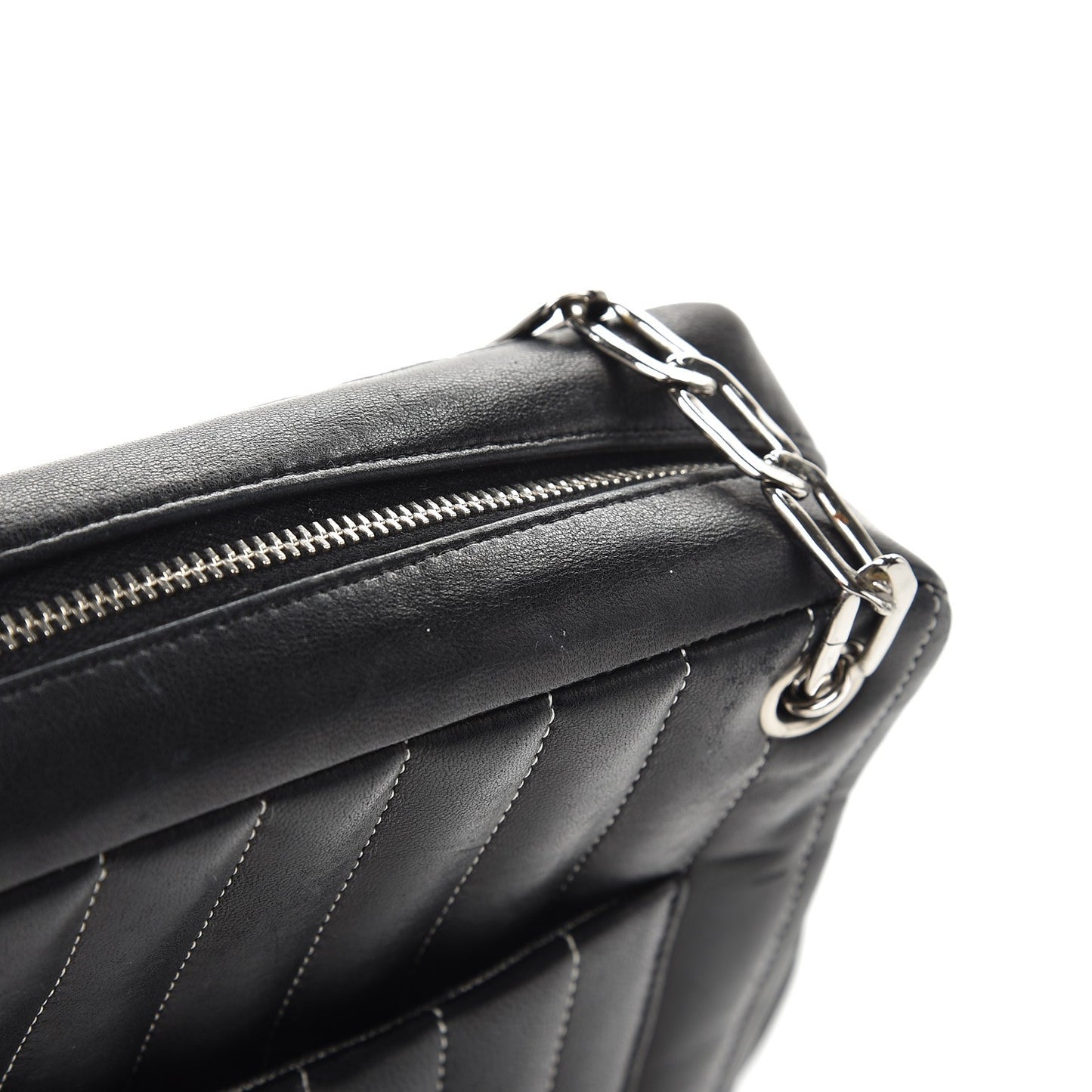 Lambskin Vertical Quilted Mademoiselle Small Camera Case Black