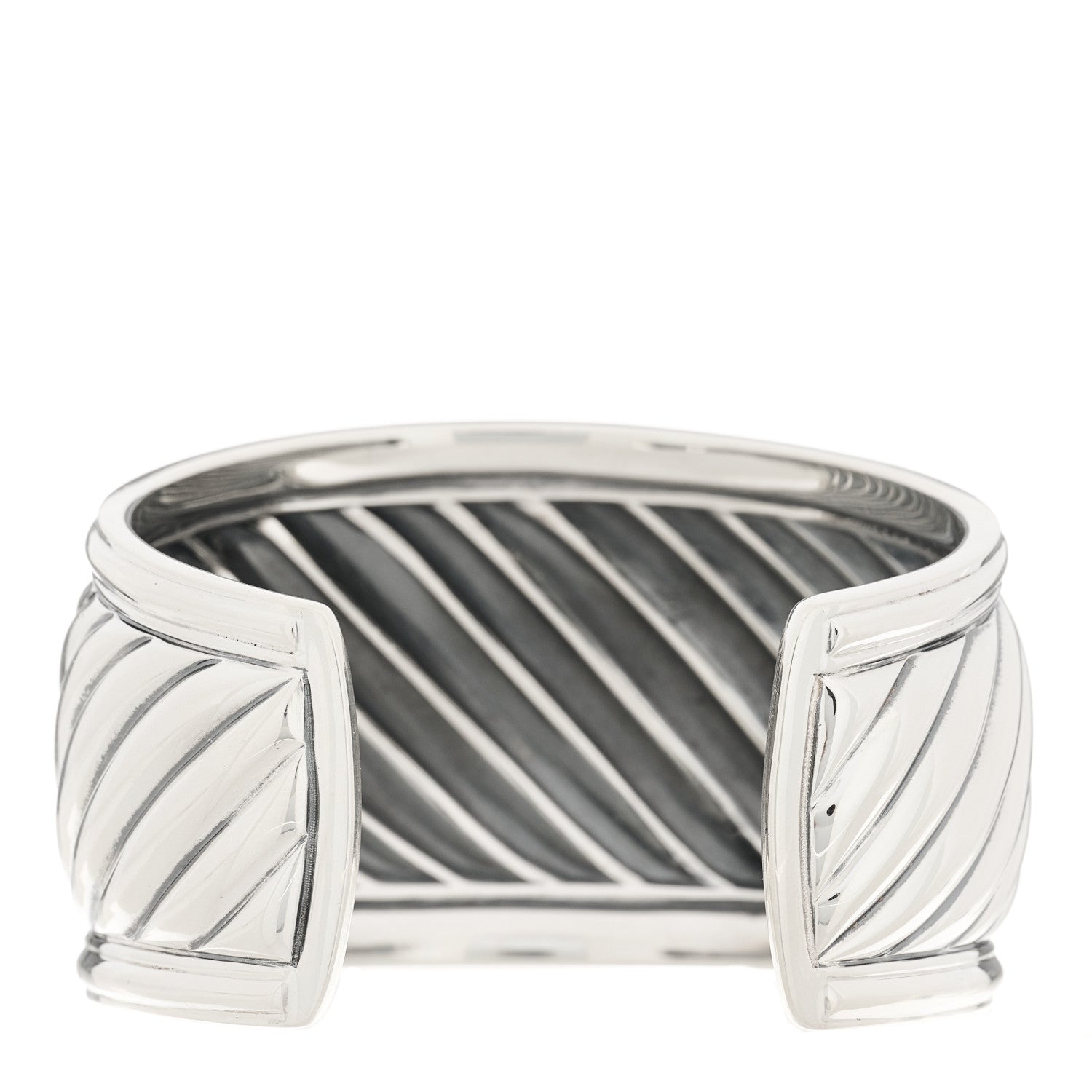 David Yurman DAVID YURMAN Sterling Silver Diamond 41mm Sculpted Cable Cuff Bracelet 2 of 3