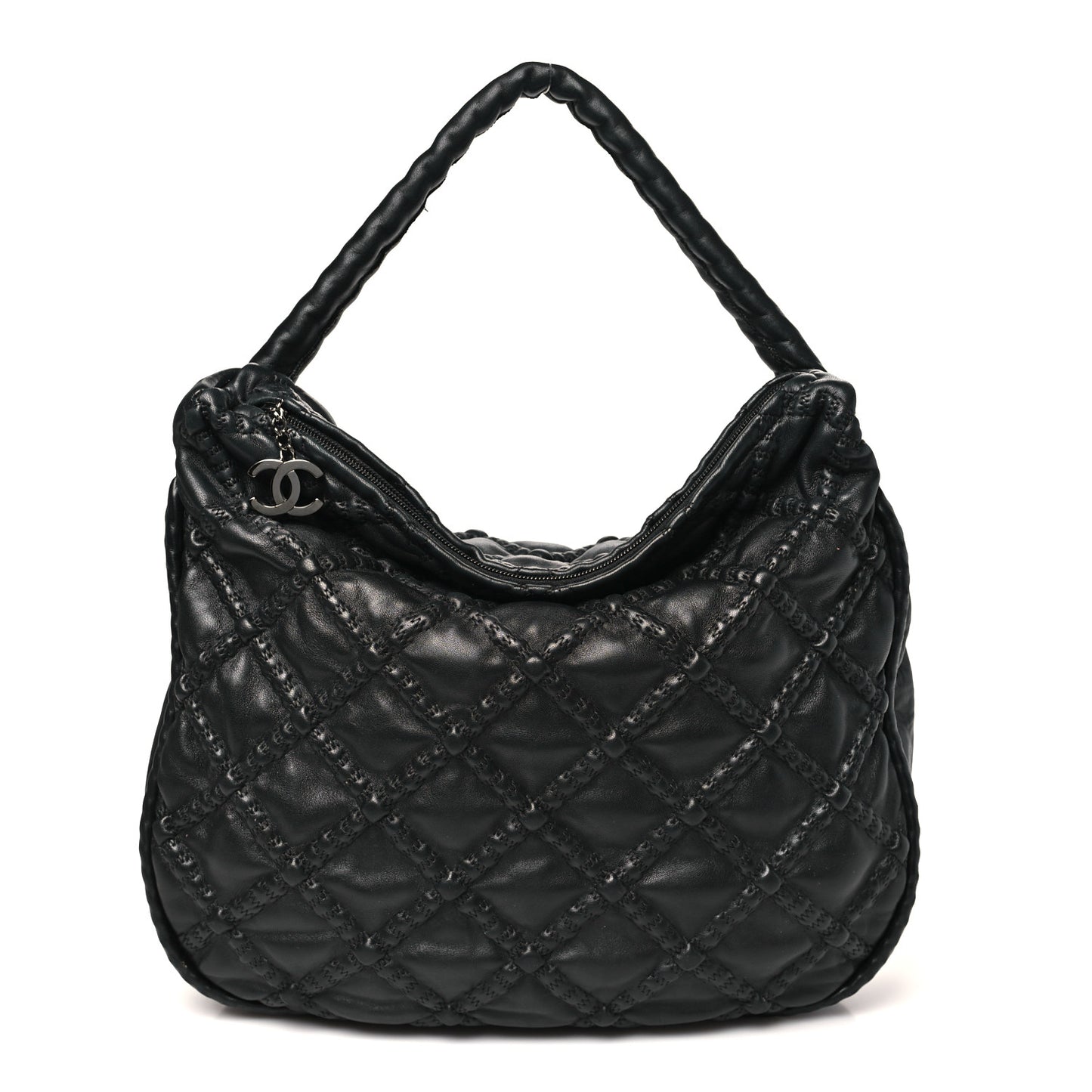 Quilted Lambskin Hidden Chain Hobo Black