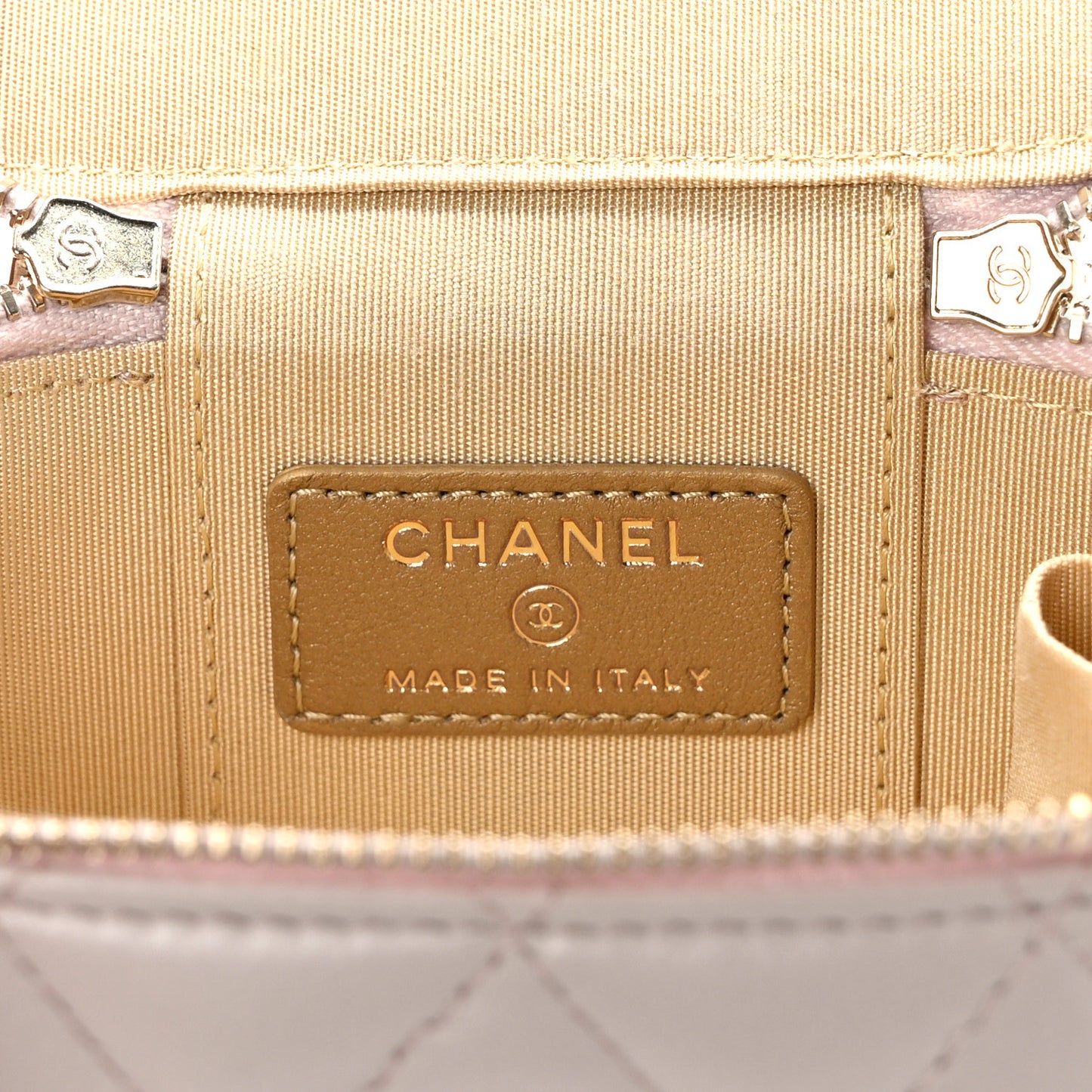 Lambskin Quilted Pearl Crush Mini Vanity Case With Chain Light Purple